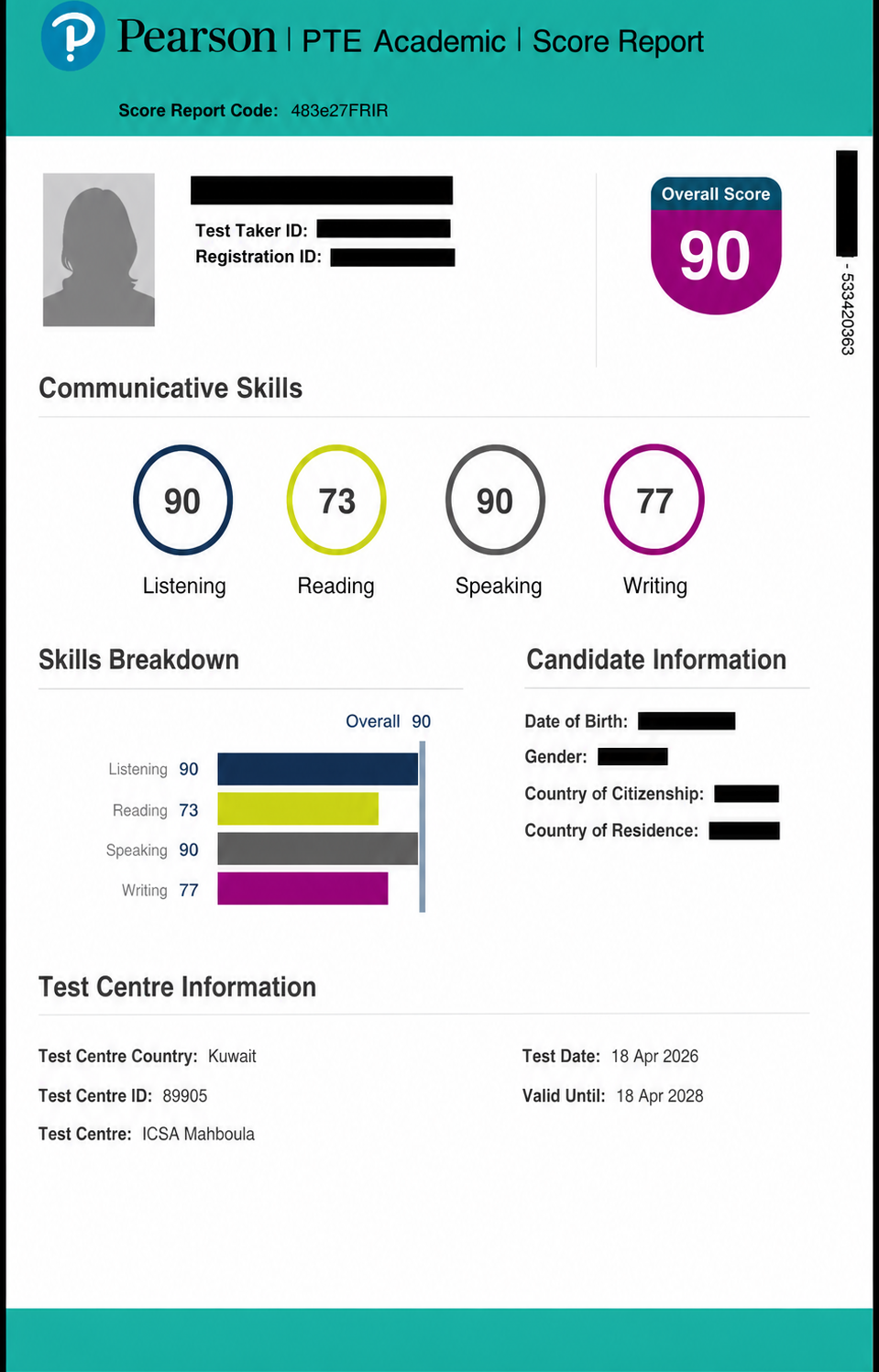 Student score card 4